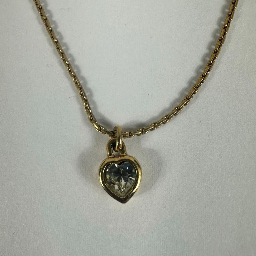 Christian‎ Dior Gold Tone Heart Shape Rhinestone Pendant Necklace